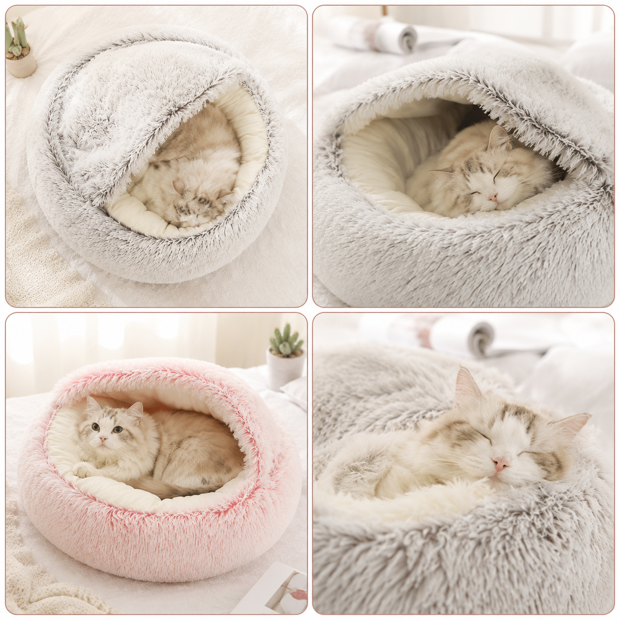 Soft Plush Cat Cave Bed | Cozy Covered Bed for Cats & Small Dogs