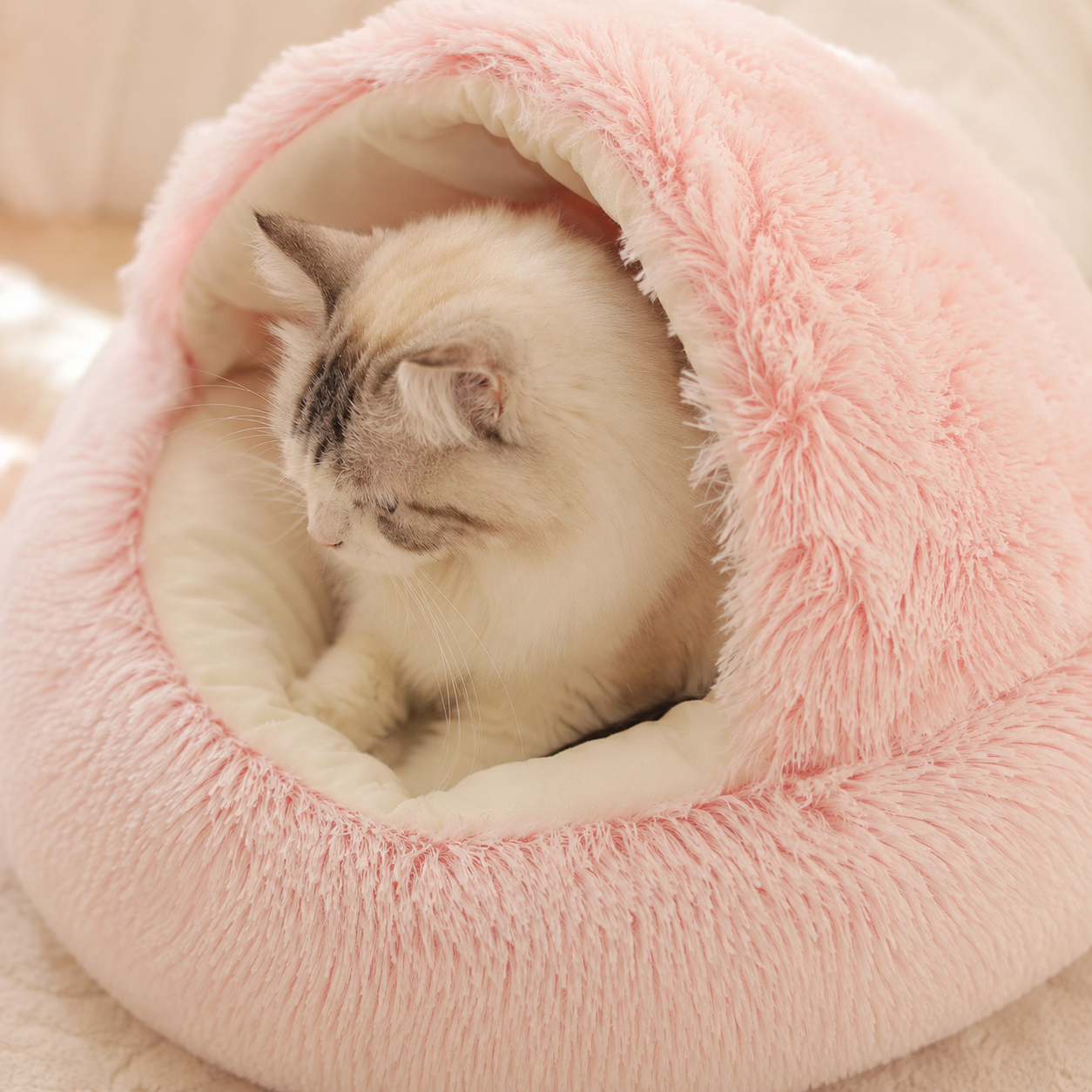 Soft Plush Cat Cave Bed | Cozy Covered Bed for Cats & Small Dogs