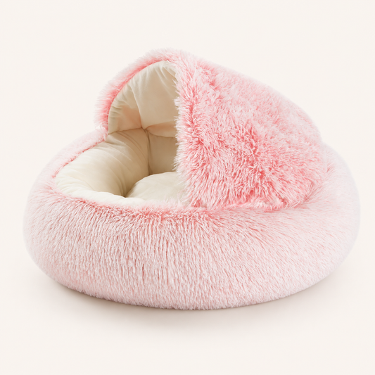 Soft Plush Cat Cave Bed | Cozy Covered Bed for Cats & Small Dogs