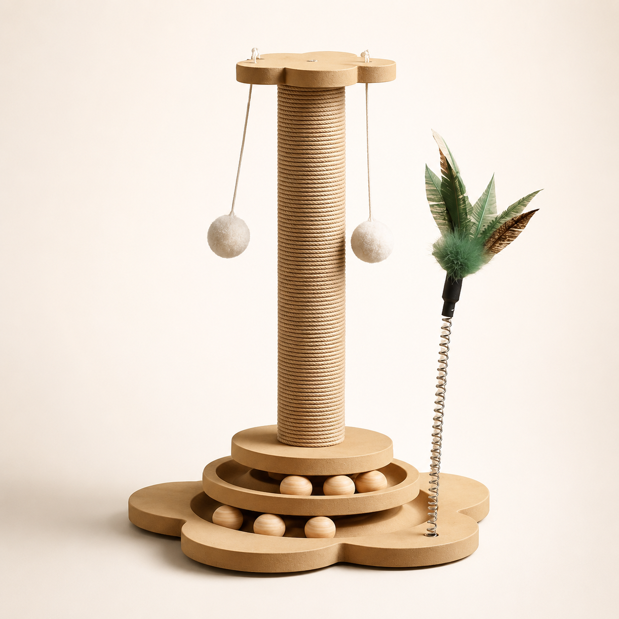 Cat Scratching Post Tower with Spinning Ball Track