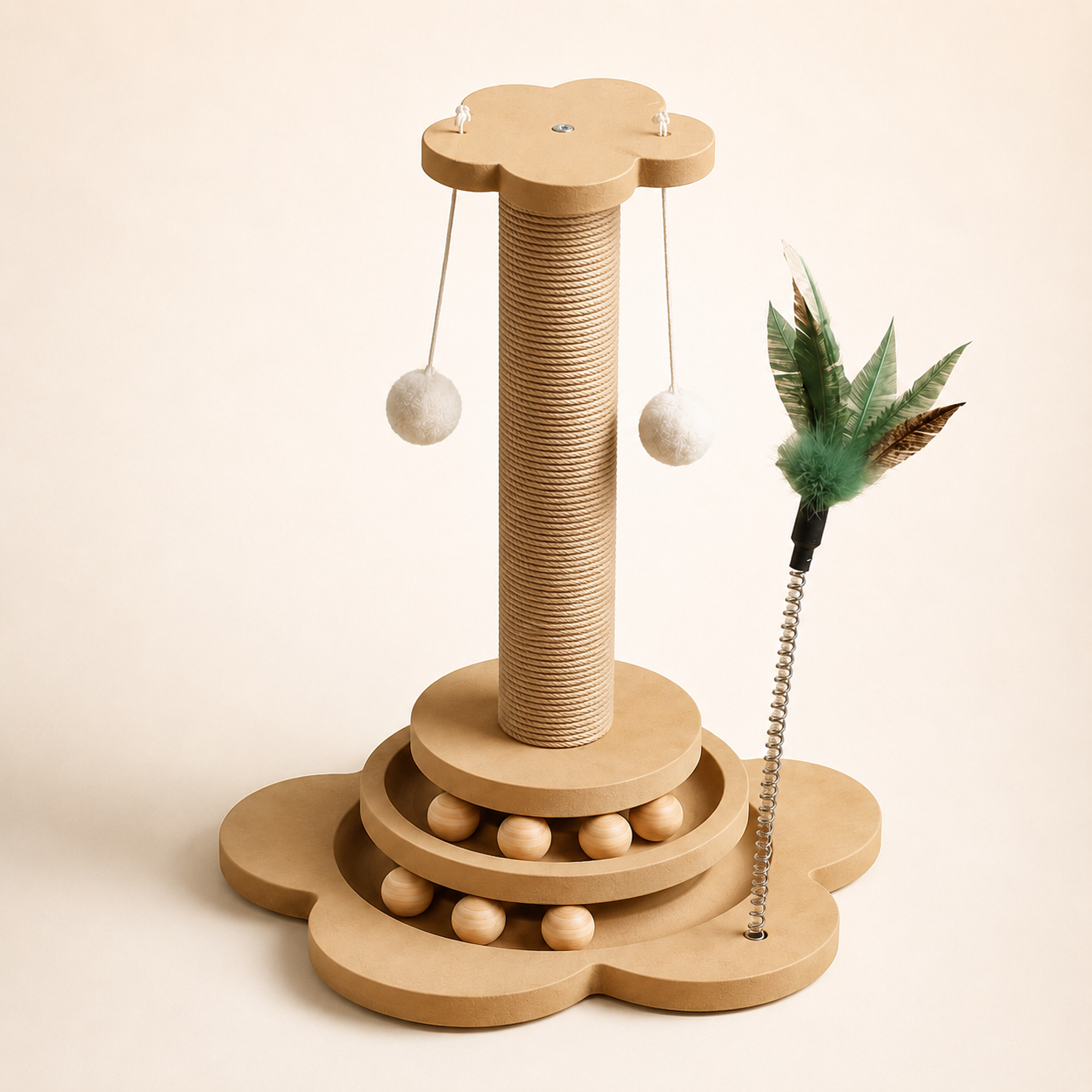 Cat Scratching Post Tower with Spinning Ball Track