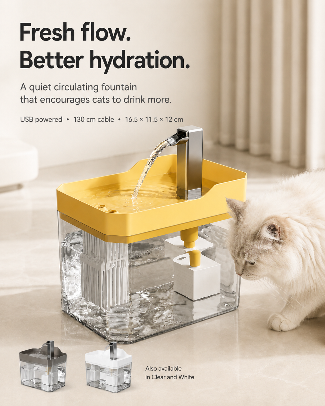 Cat Water Fountain 1.5L Filtered, Ultra Quiet