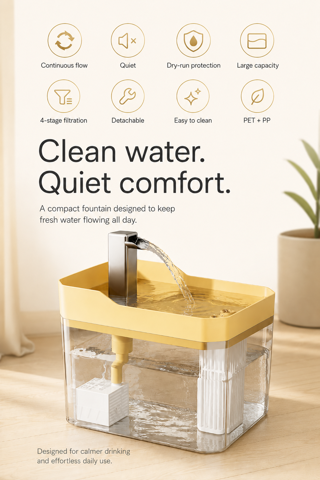 Cat Water Fountain 1.5L Filtered, Ultra Quiet