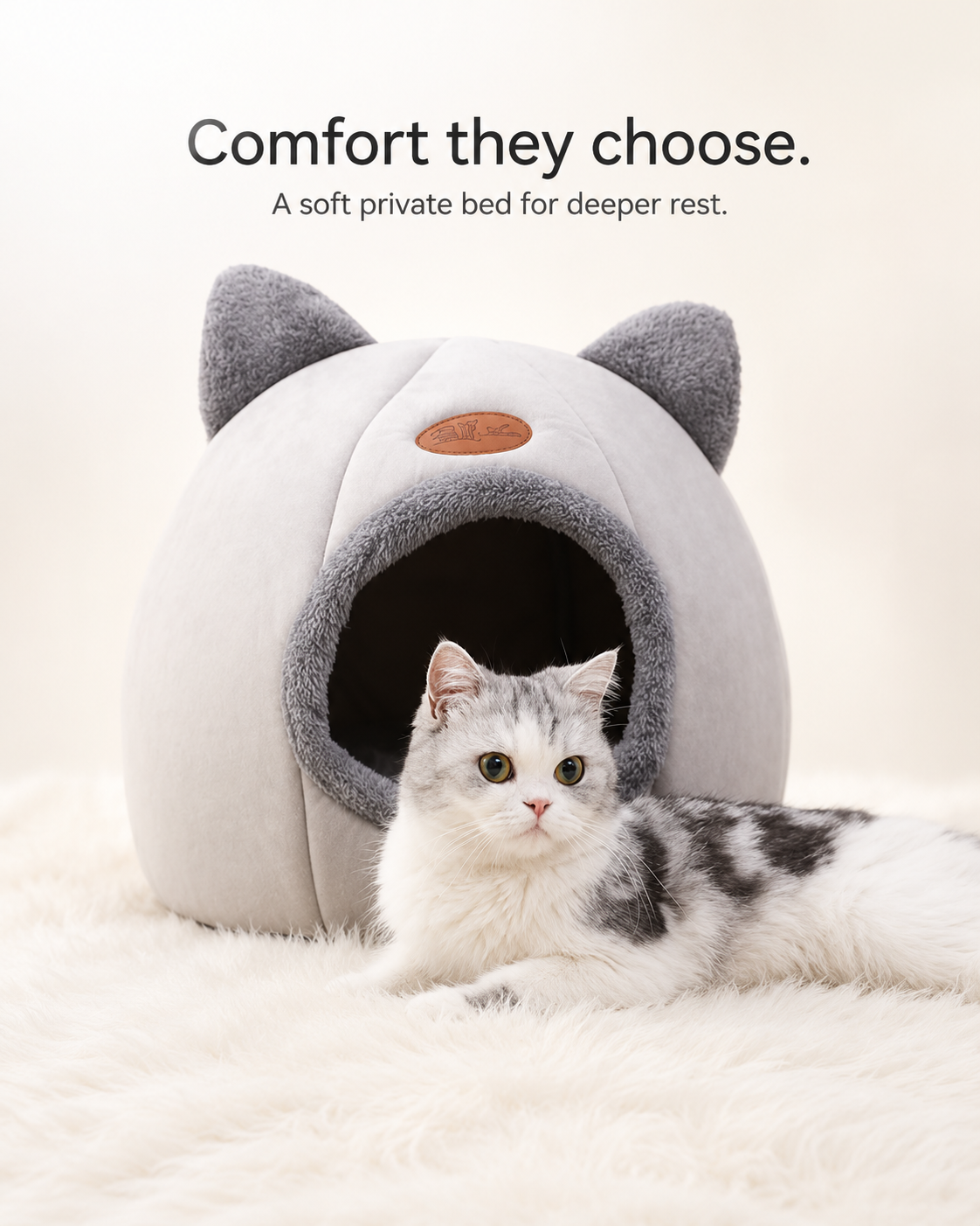 Calming Cat Cave Bed | Warm Enclosed Hideaway
