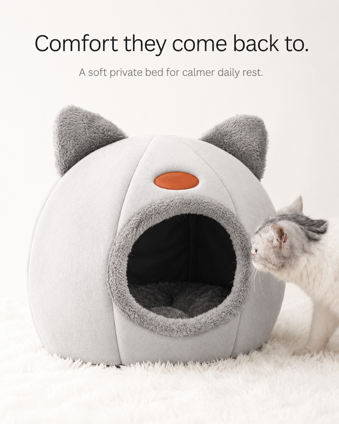 Calming Cat Cave Bed | Warm Enclosed Hideaway