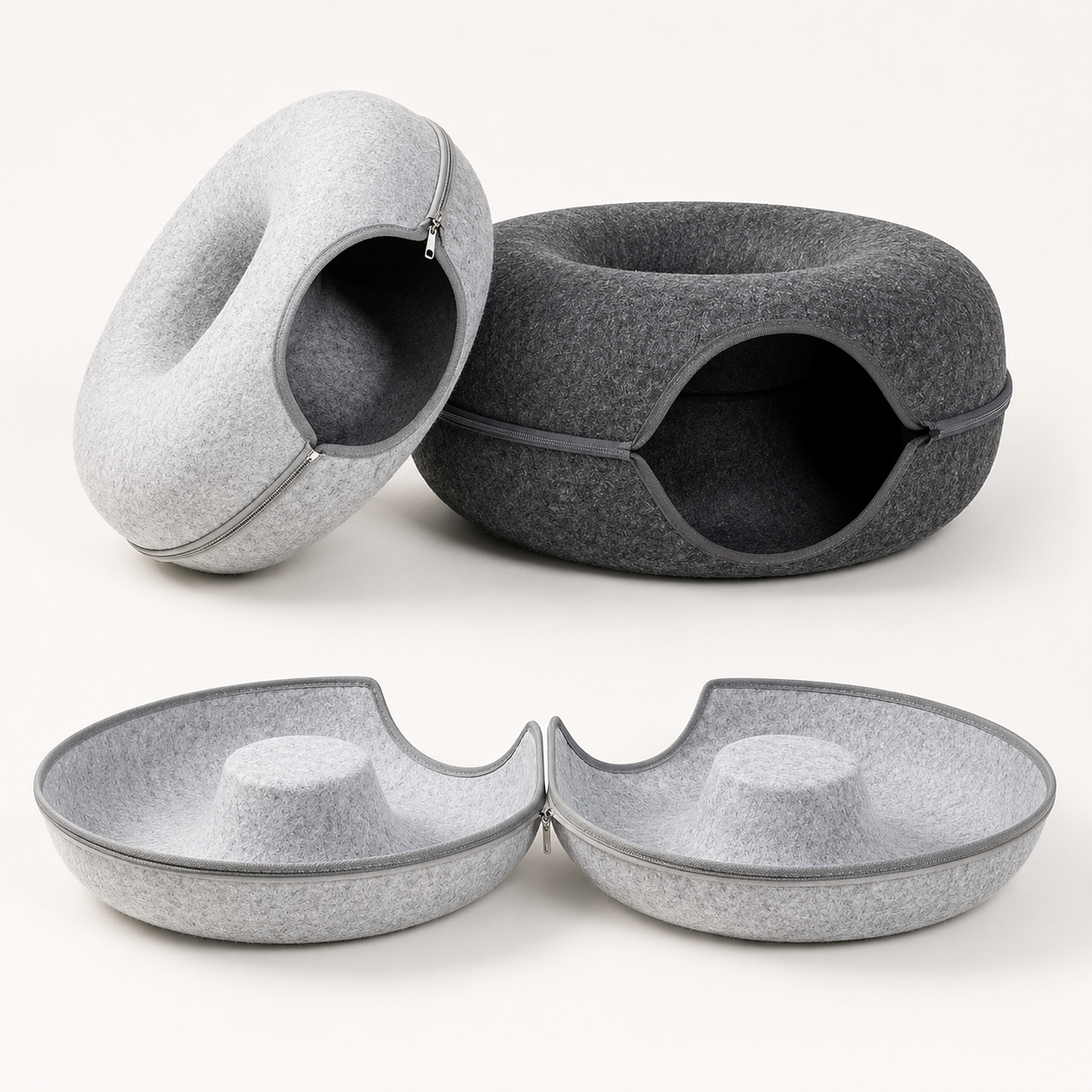 Donut Cat Tunnel Bed | Felt Hideaway, Tunnel & Scratcher