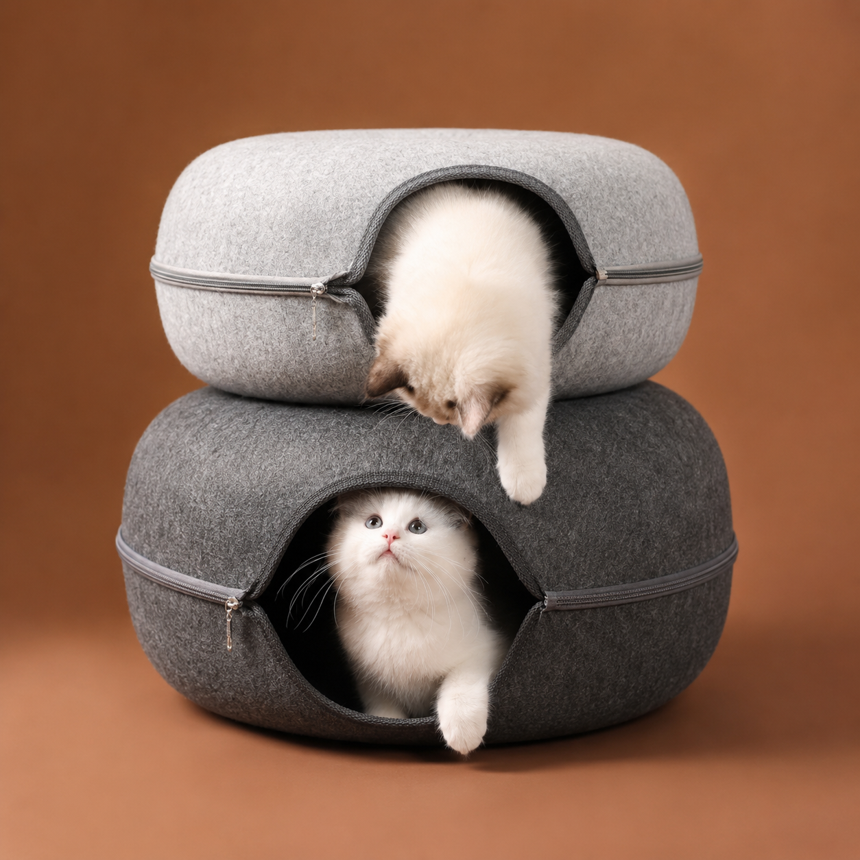 Donut Cat Tunnel Bed | Felt Hideaway, Tunnel & Scratcher