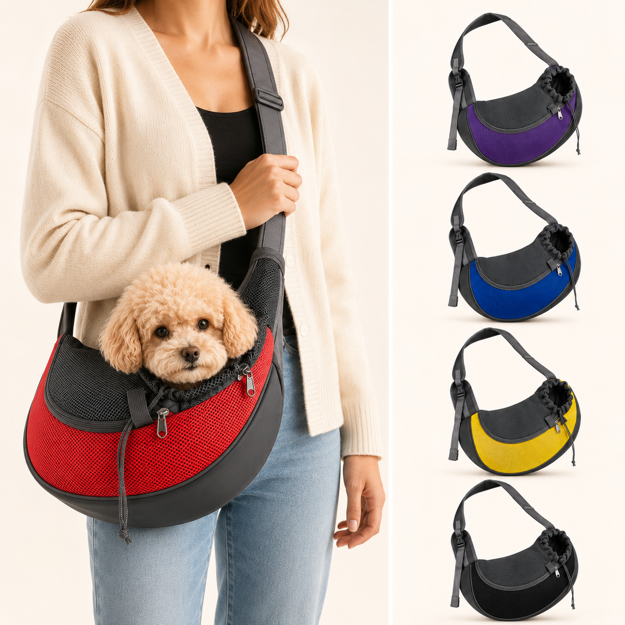 Hands Free Pet Sling Carrier for Small Dogs & Cats