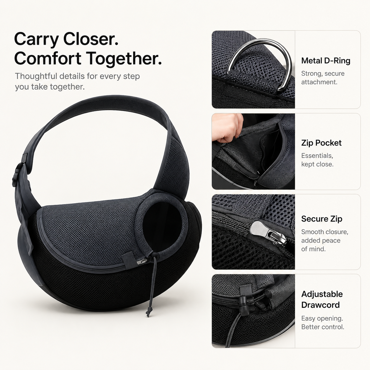 Hands Free Pet Sling Carrier for Small Dogs & Cats