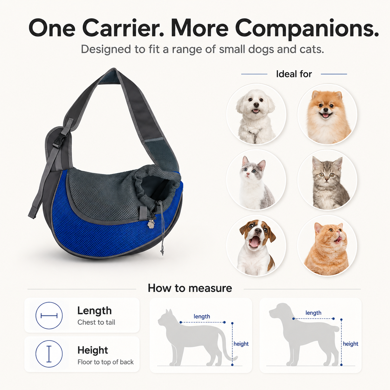 Hands Free Pet Sling Carrier for Small Dogs & Cats