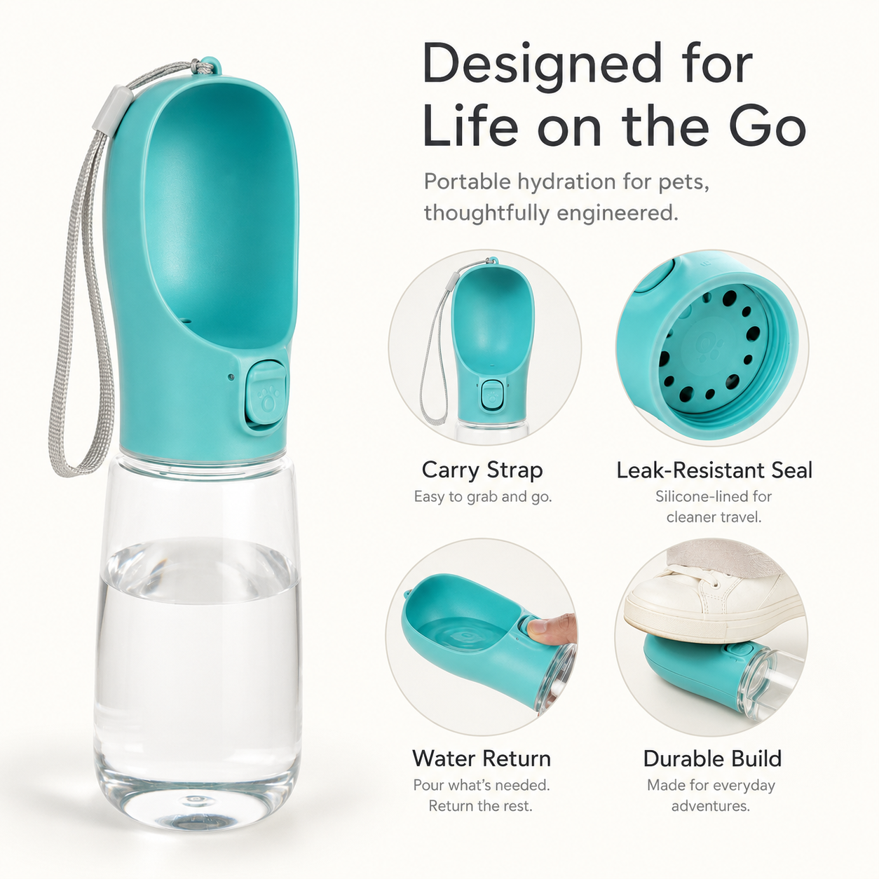 Portable Dog Water Bottle | Leakproof Travel Bowl
