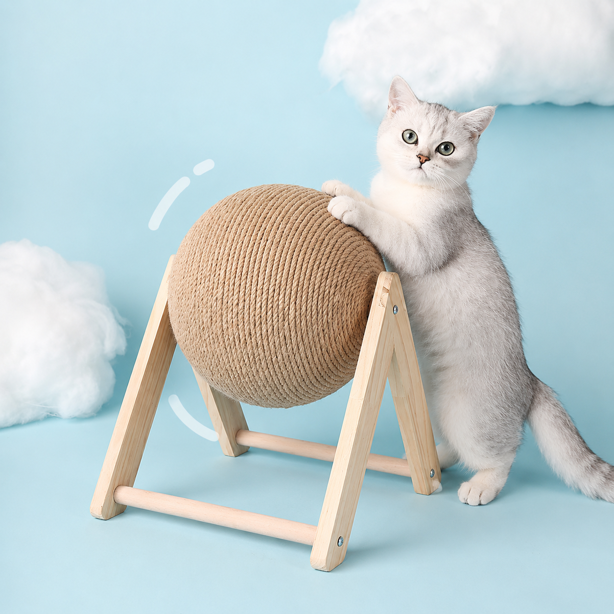 Cat Scratching Ball with Wooden Stand | Sisal Scratcher