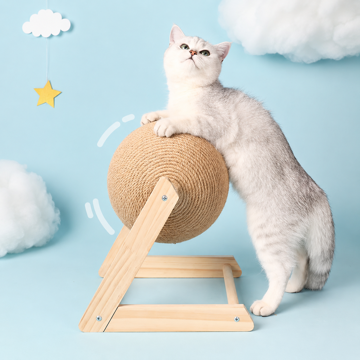 Cat Scratching Ball with Wooden Stand | Sisal Scratcher