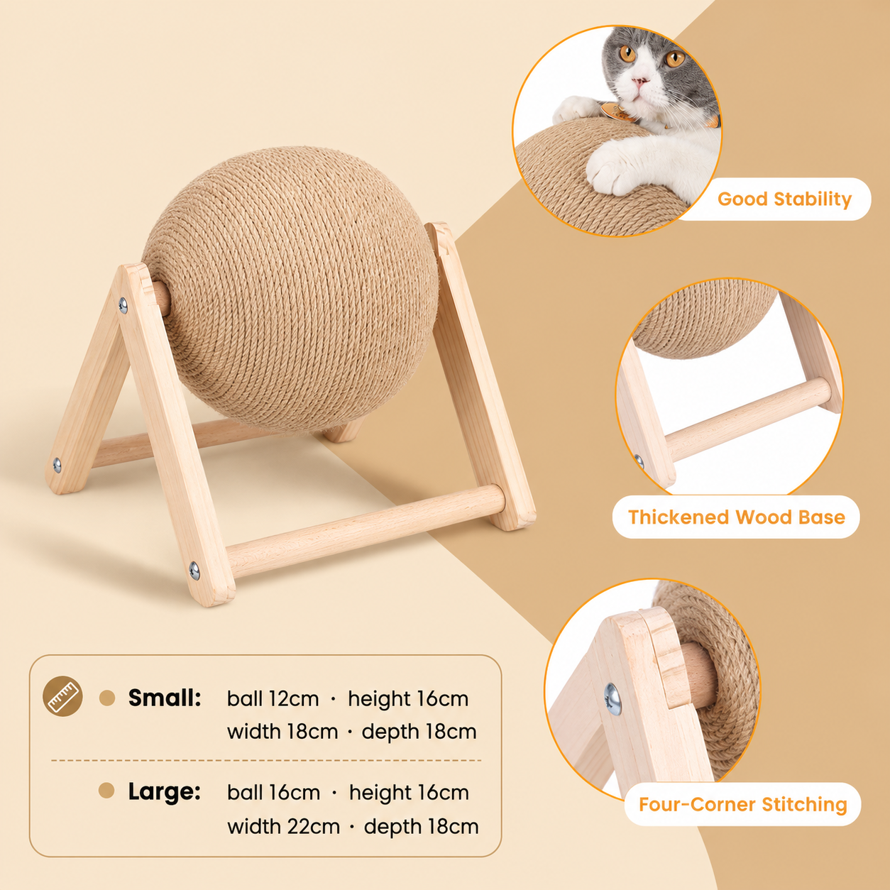 Cat Scratching Ball with Wooden Stand | Sisal Scratcher