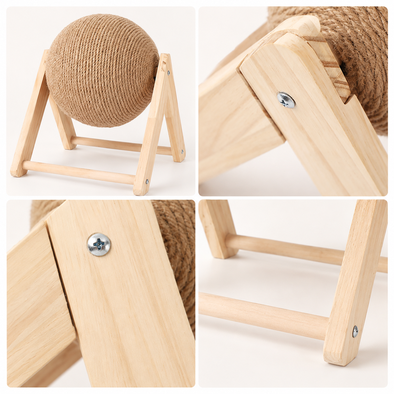 Cat Scratching Ball with Wooden Stand | Sisal Scratcher