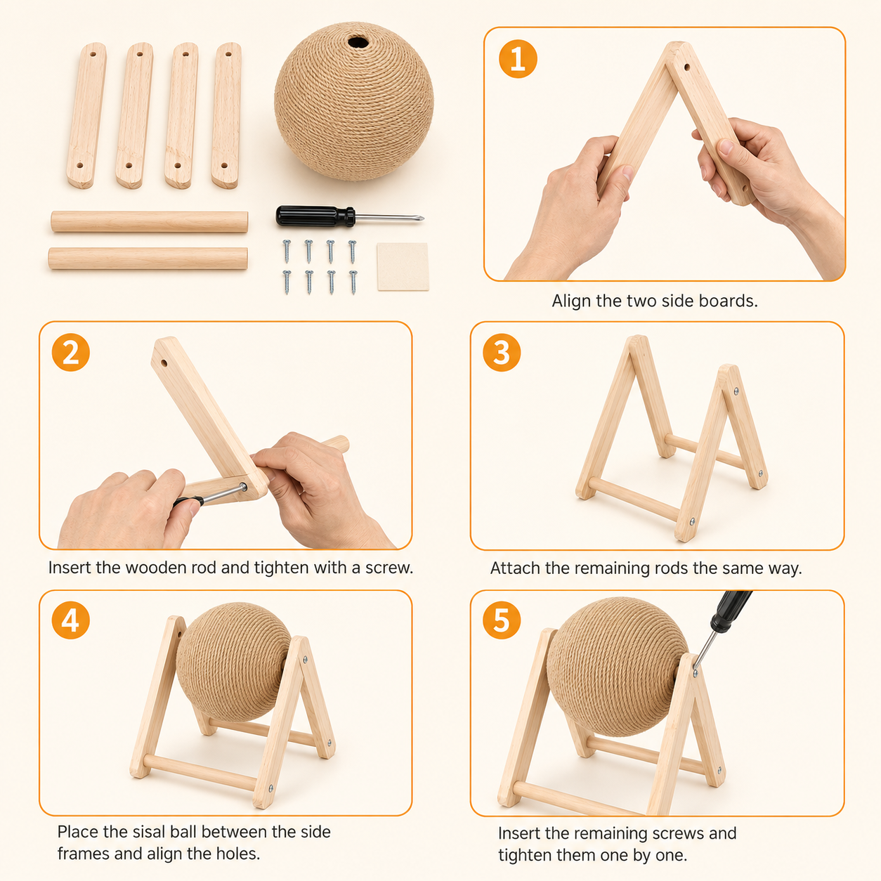 Cat Scratching Ball with Wooden Stand | Sisal Scratcher