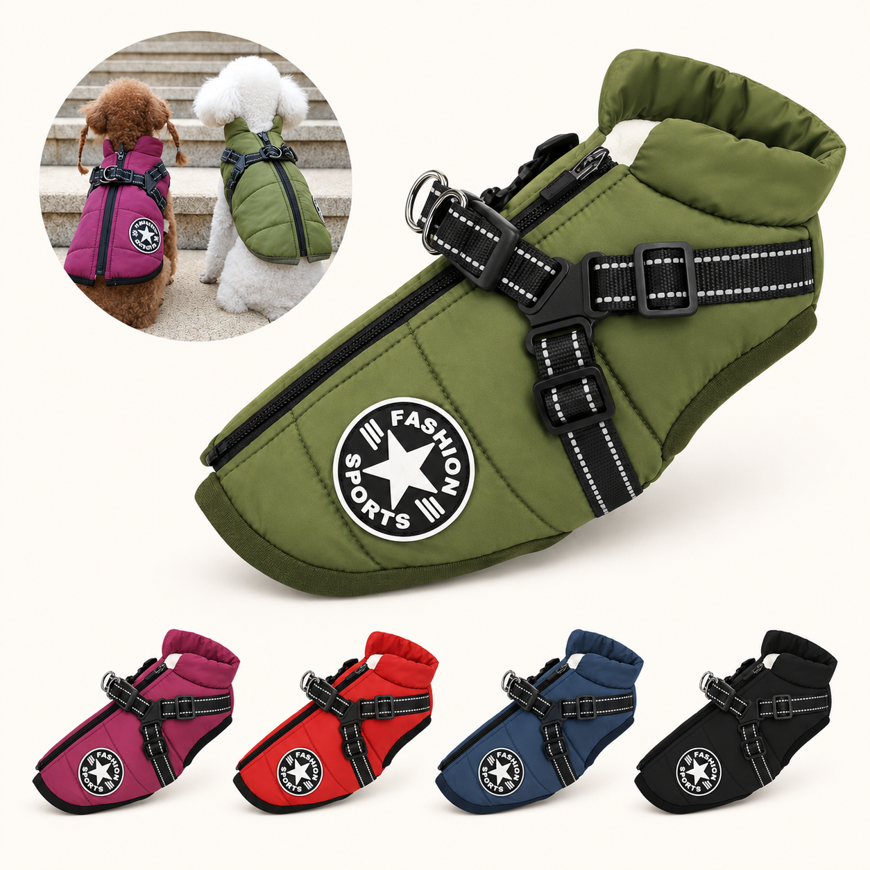 Waterproof Dog Winter Coat with Built In Harness | Small Dogs